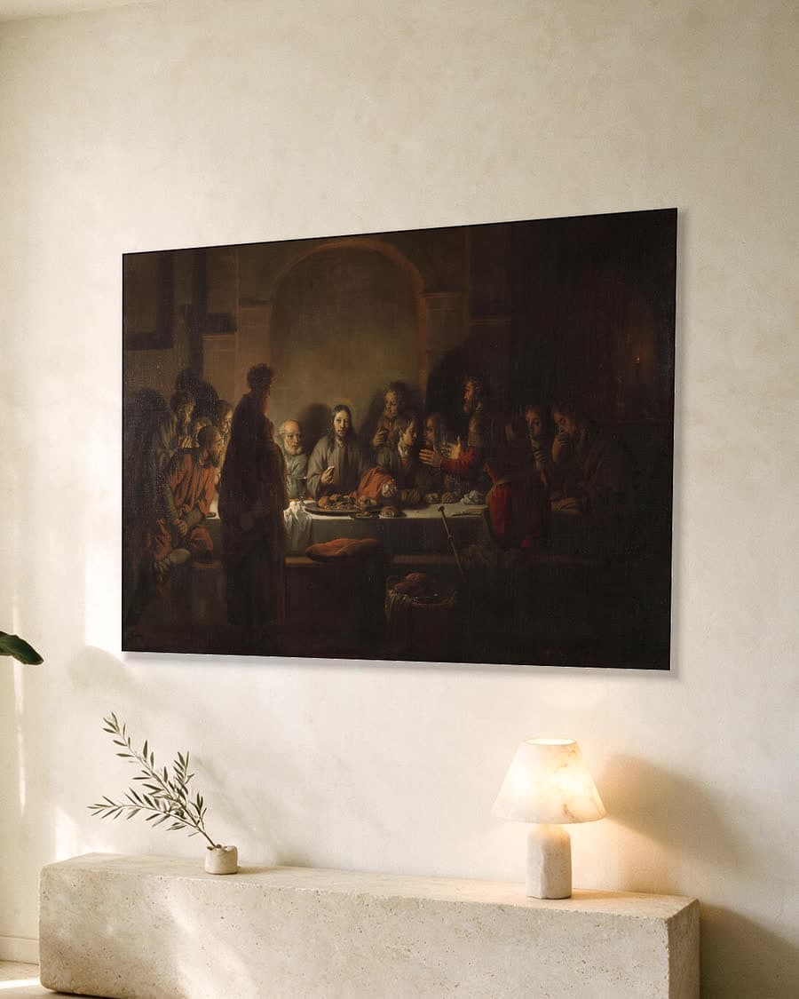 Het laatste avondmaal in een aluminium frame aan dezelfde muur
