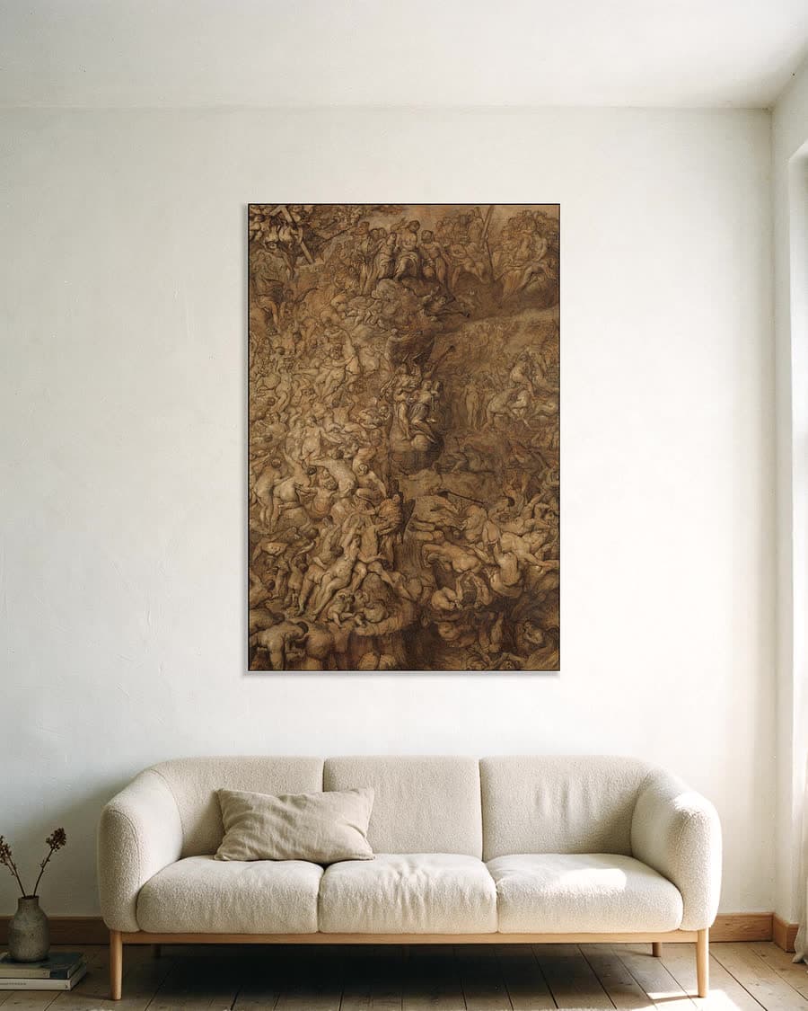 Het laatste oordeel in een aluminium frame aan dezelfde muur