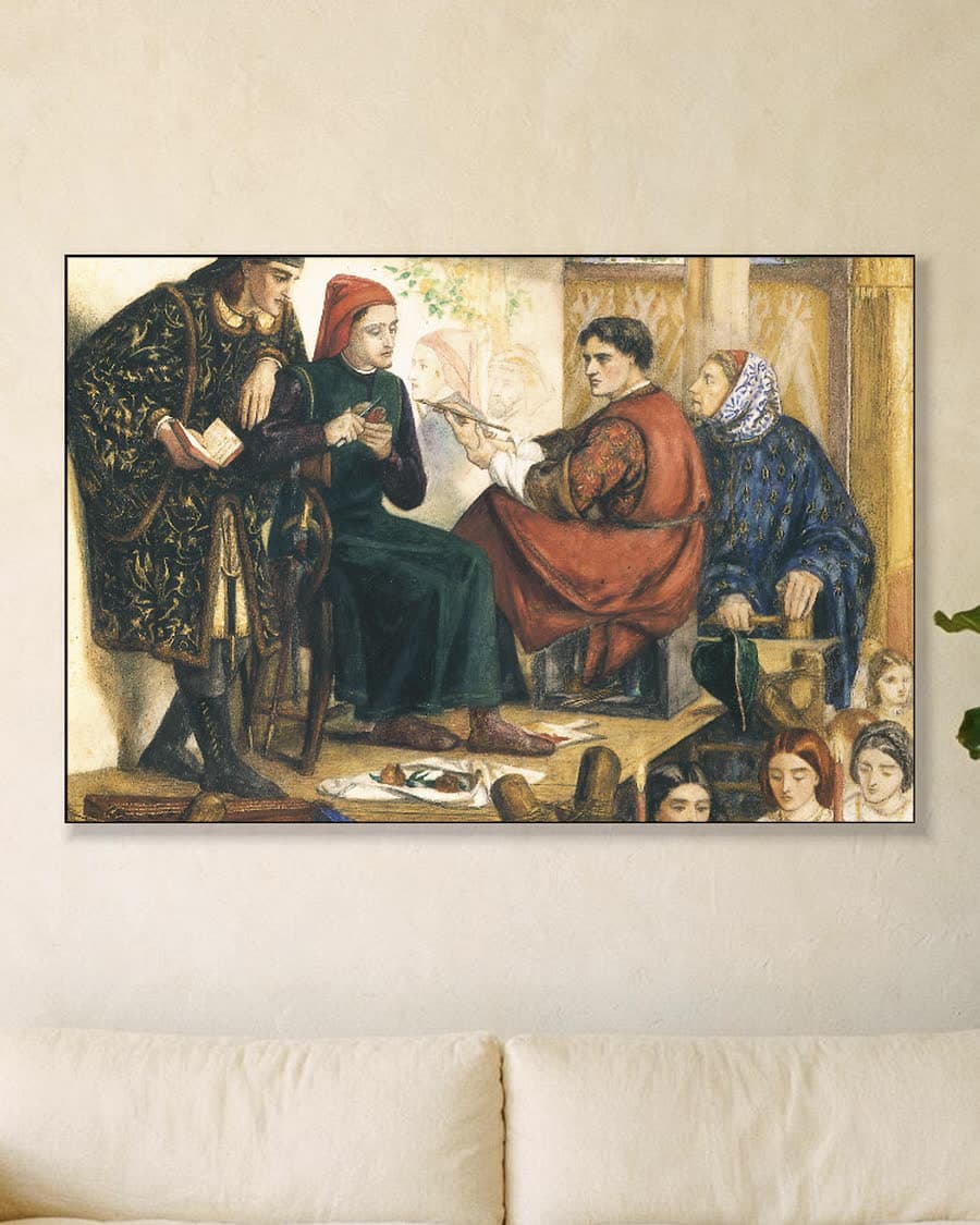 Giotto schildert het portret van Dante in een aluminium frame aan dezelfde muur
