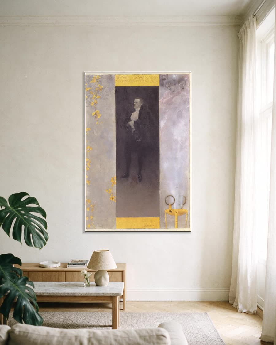 Hofacteur Josef Lewinsky als Carlos in Clavigo in een aluminium frame aan dezelfde muur