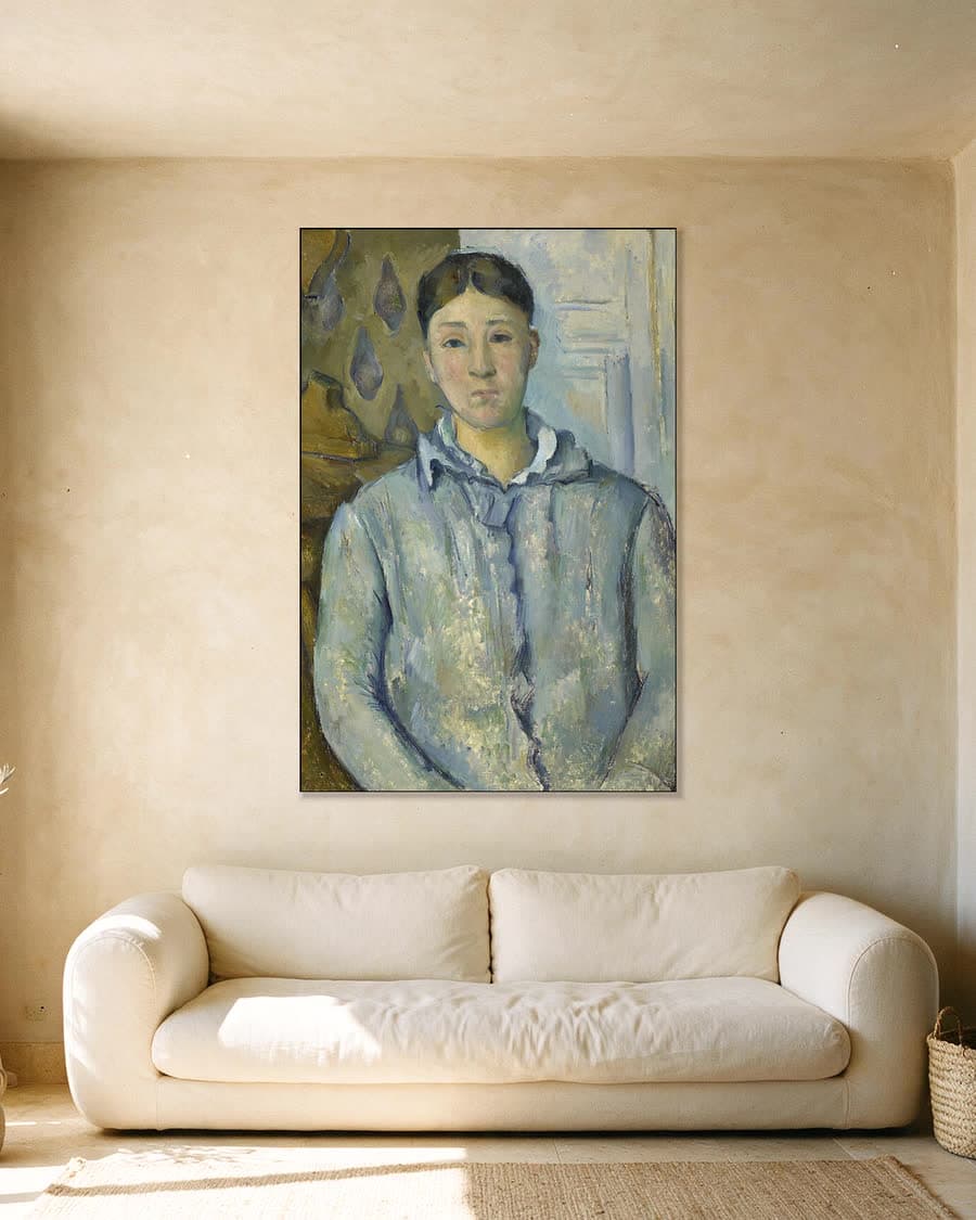 Madame Cézanne in het blauw in een aluminium frame aan dezelfde muur