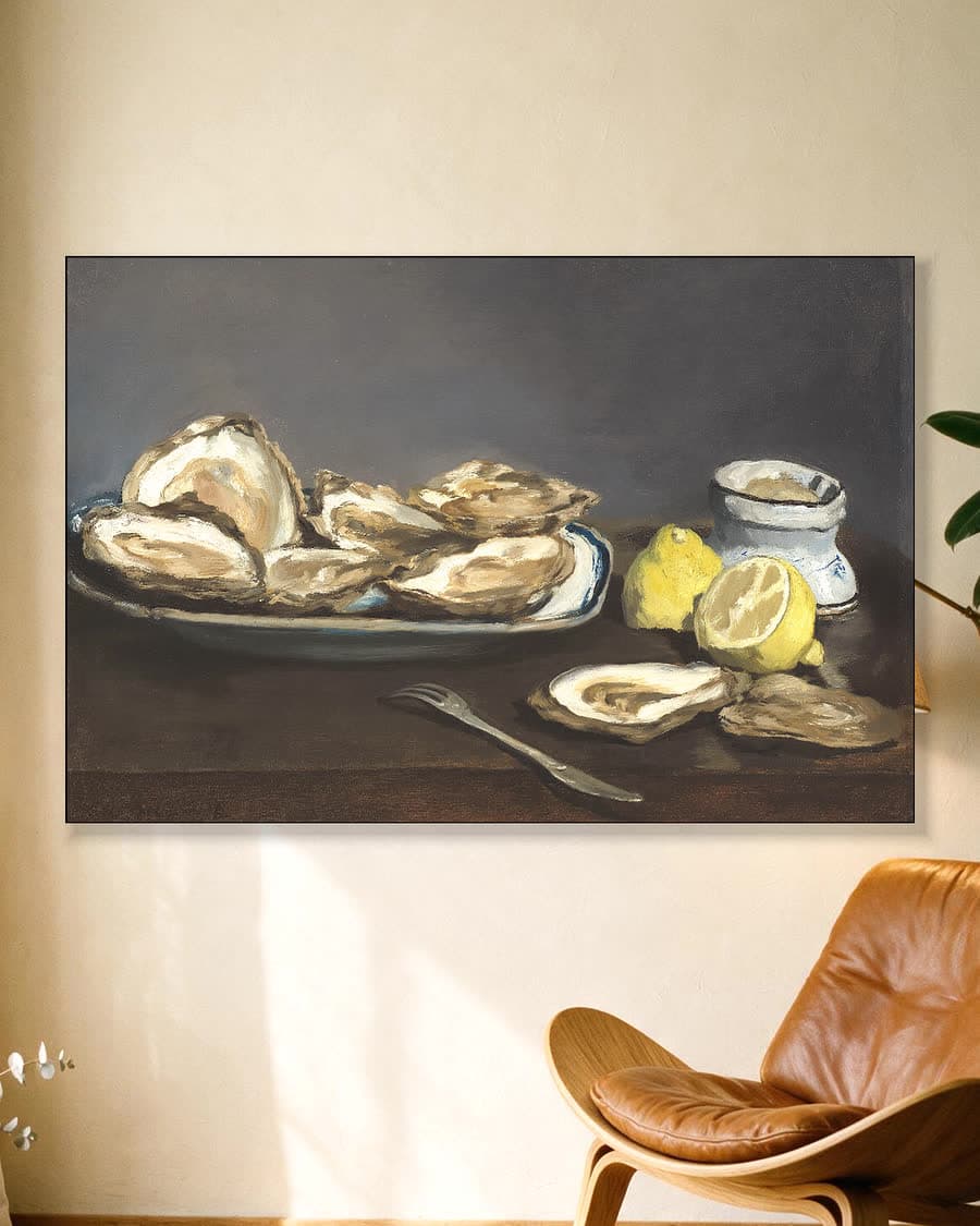 Oesters in een aluminium frame aan dezelfde muur