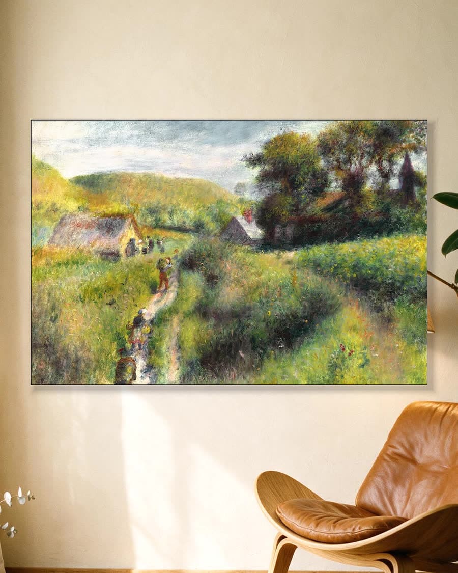 De druivenplukkers in een aluminium frame aan dezelfde muur