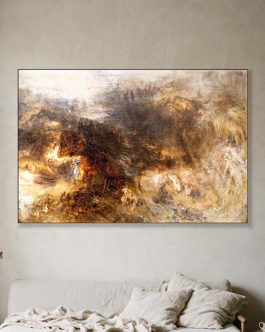 Schaduw en duisternis: de avond van de zondvloed in een aluminium frame aan dezelfde muur