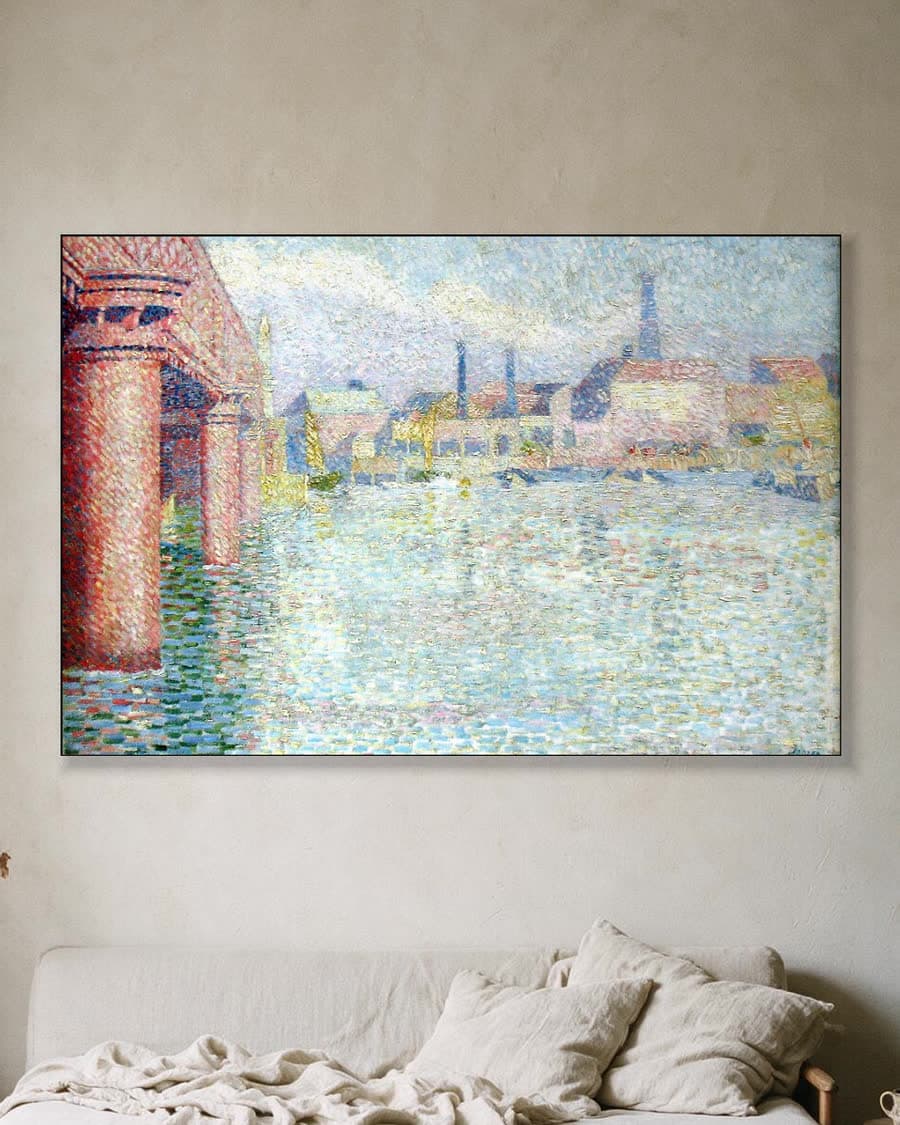 Brug in Londen in een aluminium frame aan dezelfde muur