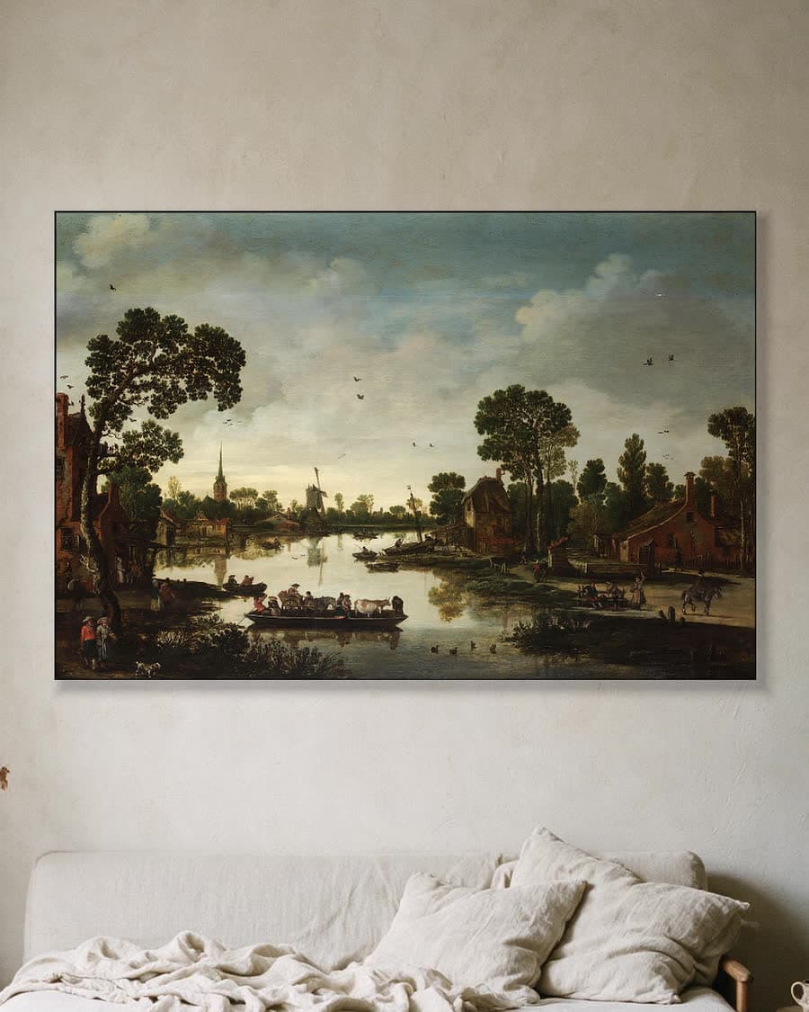 Het pontveer in een aluminium frame aan dezelfde muur