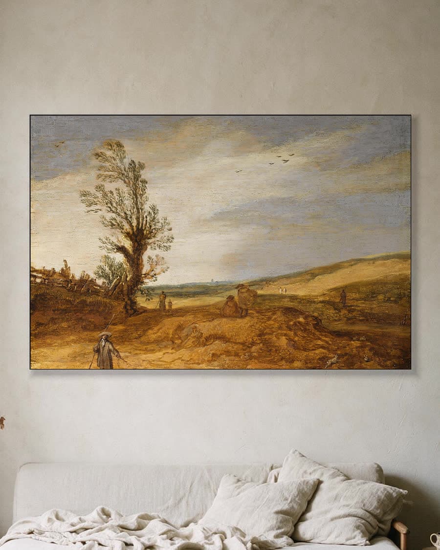 Gezicht in de duinen in een aluminium frame aan dezelfde muur