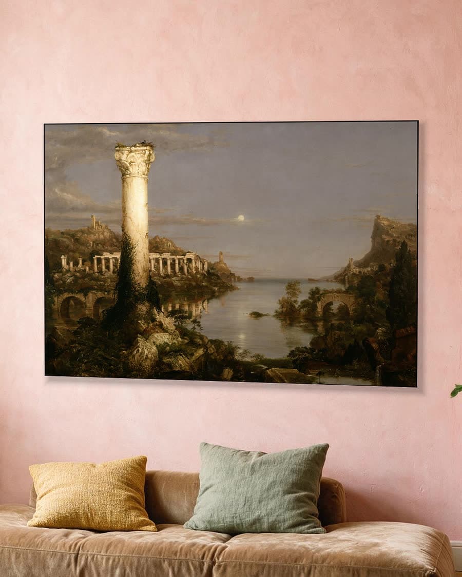 Ruïnes aan de kust bij maanlicht in een aluminium frame aan dezelfde muur