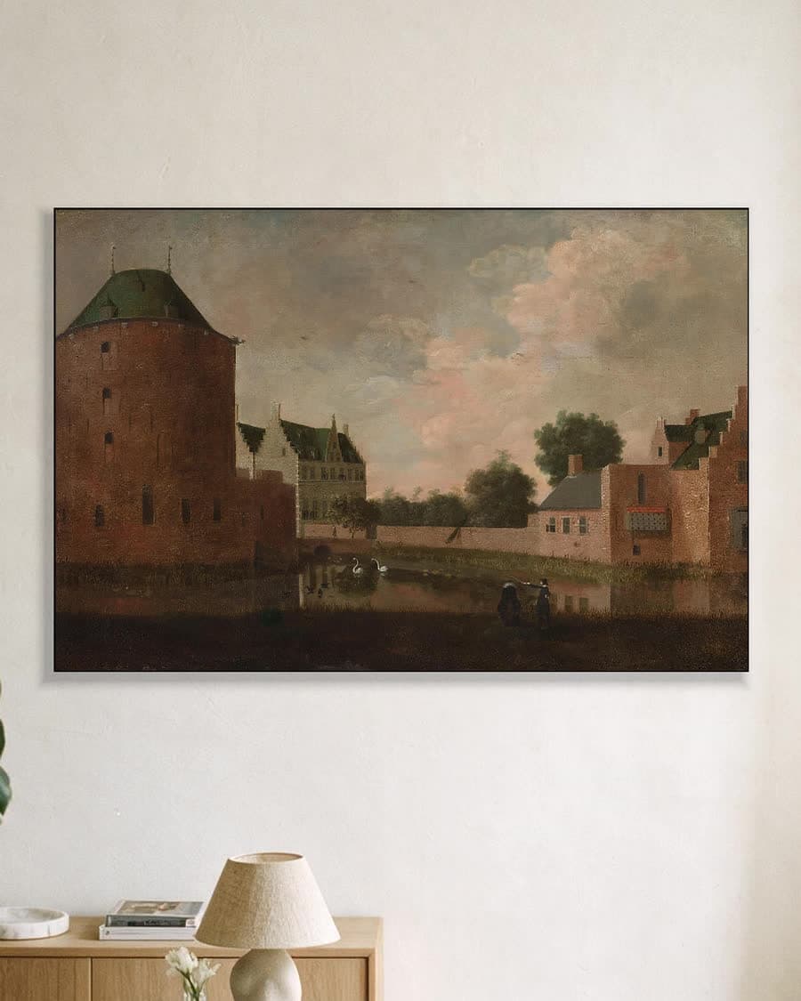 Het slot Teylingen in een aluminium frame aan dezelfde muur