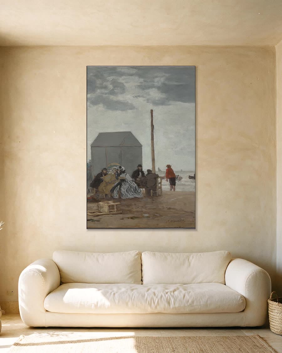 Het strand bij Deauville in een aluminium frame aan dezelfde muur