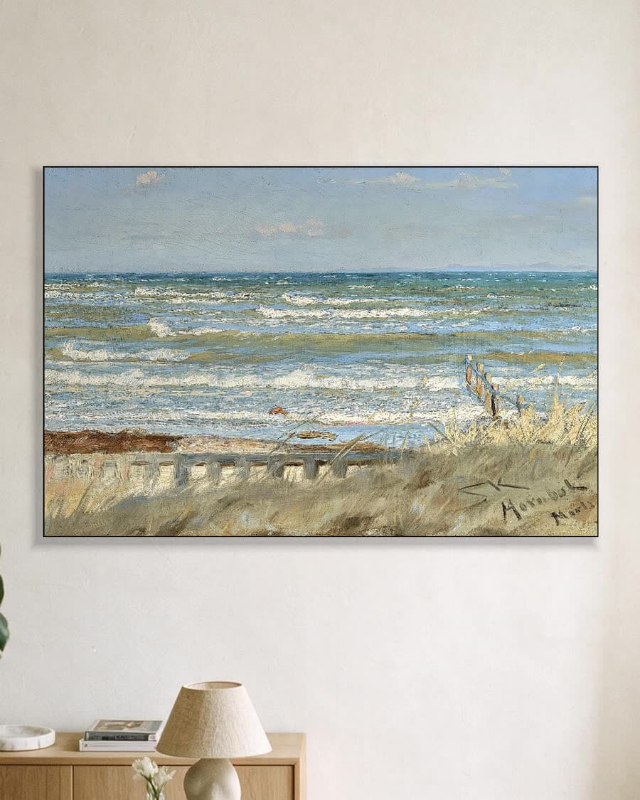 Op het strand van Hornbæk in een aluminium frame aan dezelfde muur