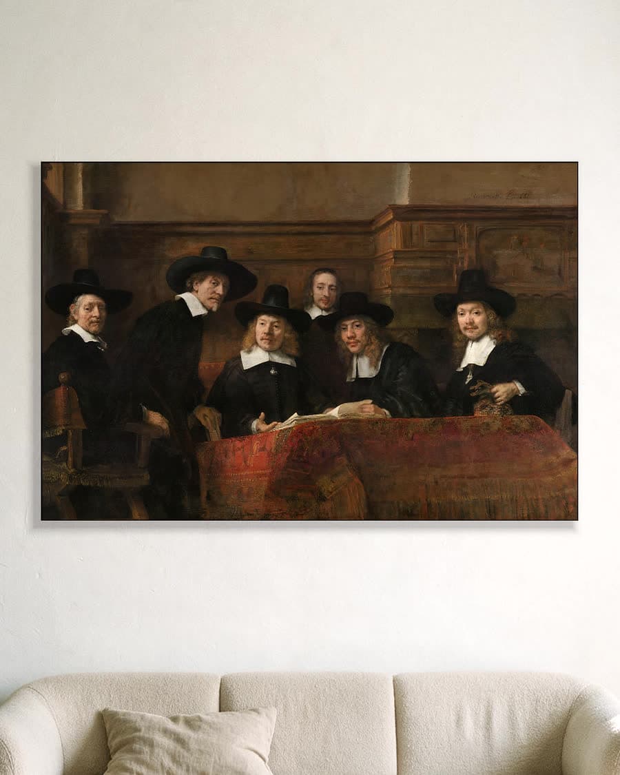 De staalmeesters in een aluminium frame aan dezelfde muur