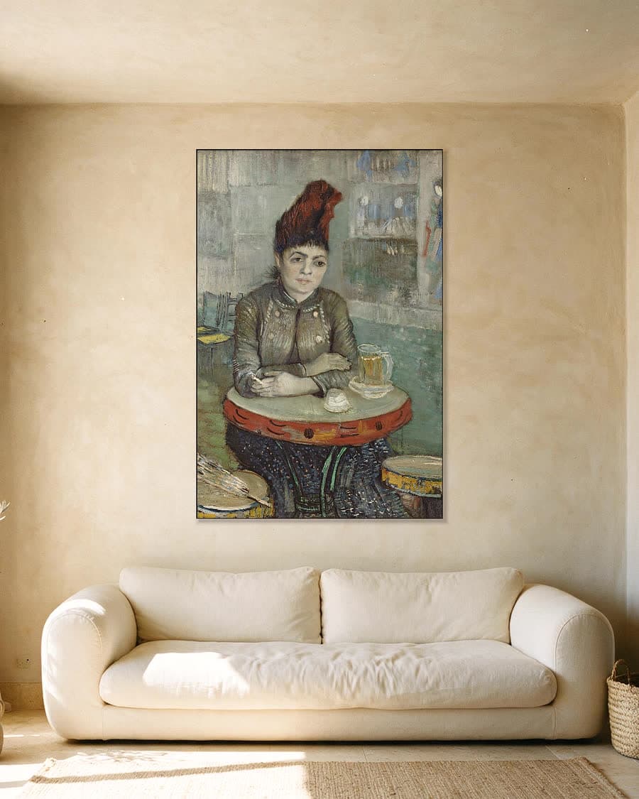 In het café: Agostina Segatori in Le Tambourin in een aluminium frame aan dezelfde muur