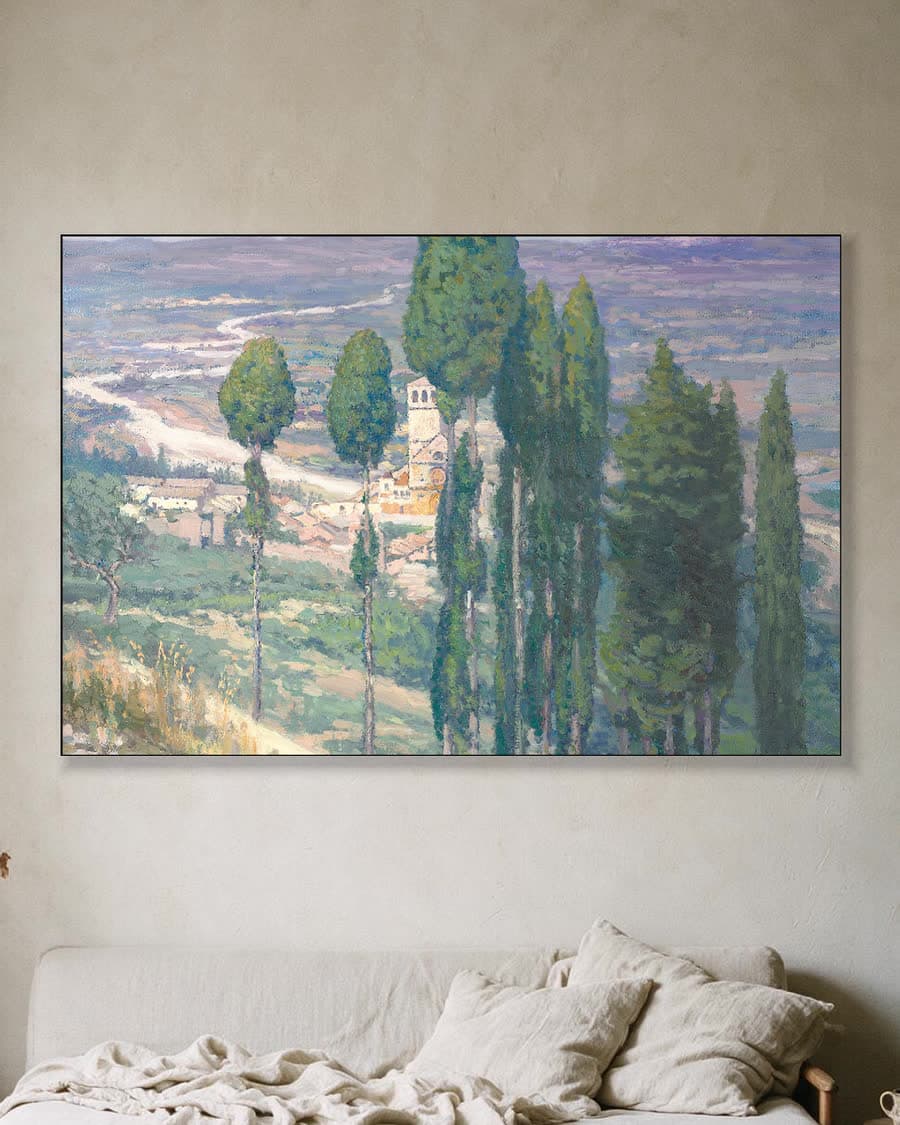 Het Umbrische dal, Italië in een aluminium frame aan dezelfde muur