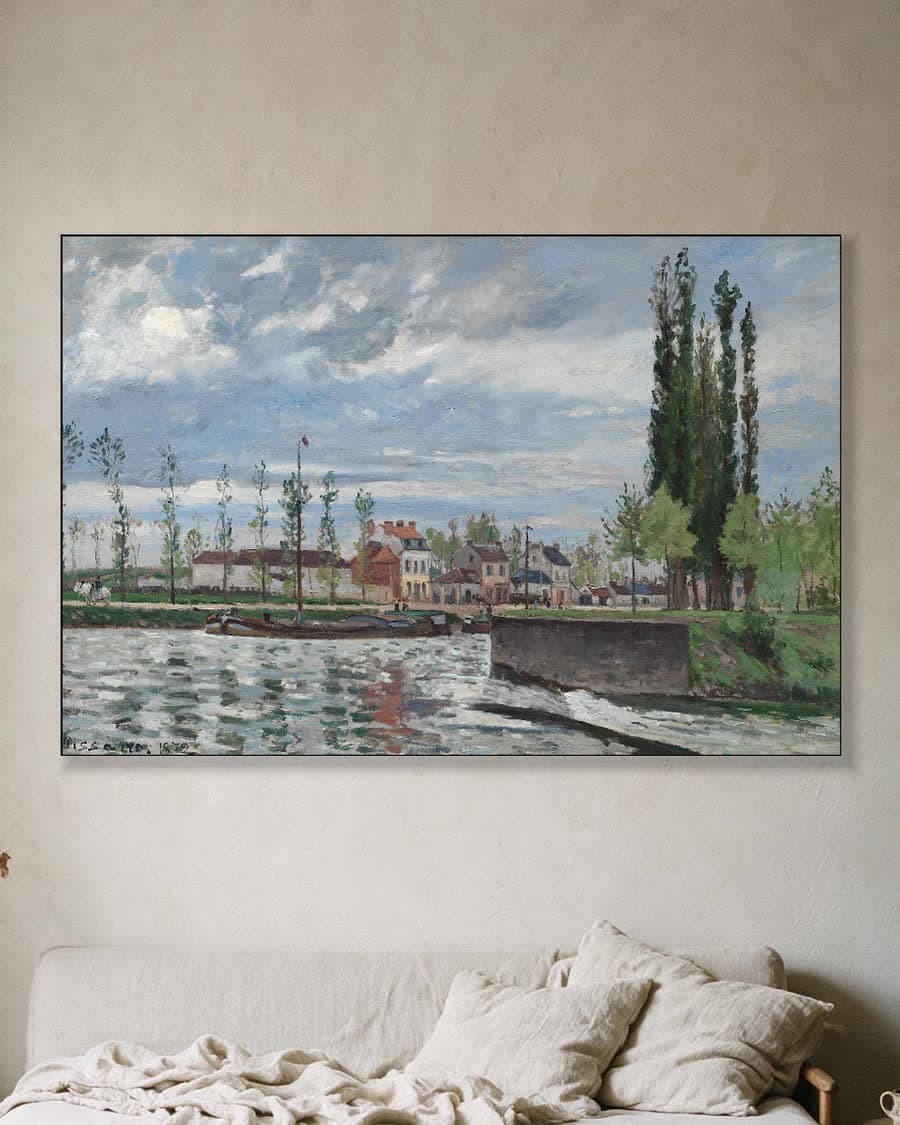 De sluis bij Pontoise in een aluminium frame aan dezelfde muur