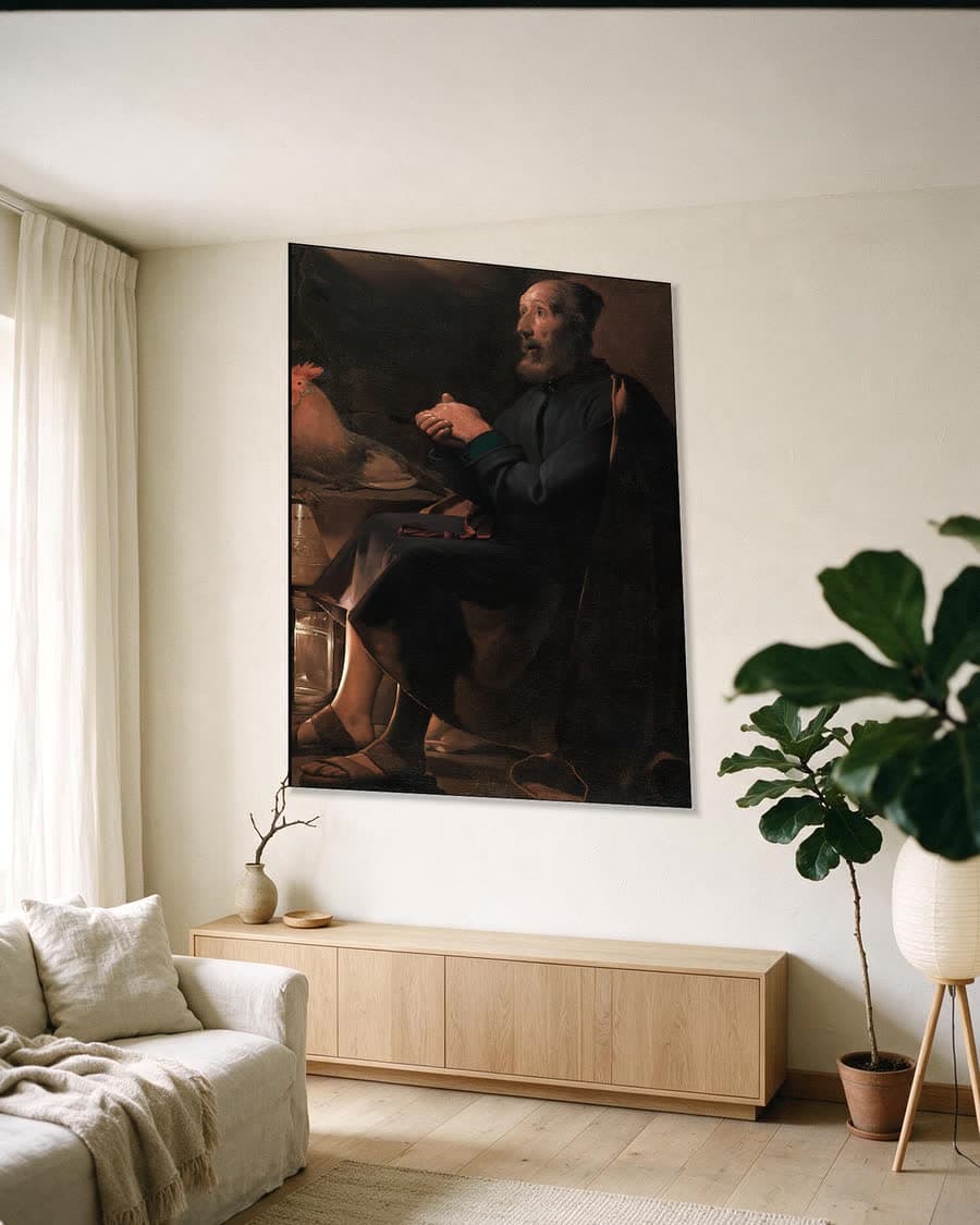 De boetvaardige Petrus in een aluminium frame aan dezelfde muur
