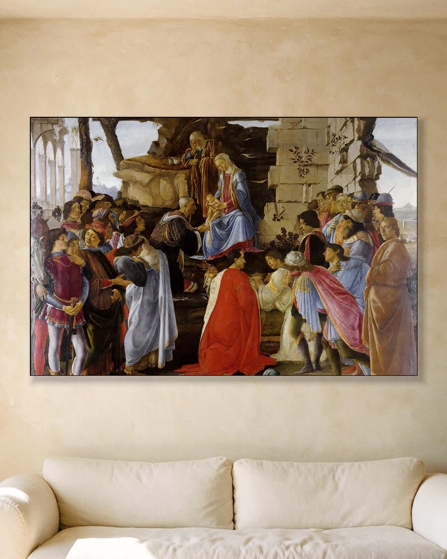 Aanbidding der wijzen in een aluminium frame aan dezelfde muur