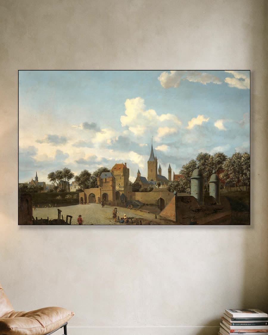 De Sankt Severin te Keulen in een gefantaseerd stadsgezicht in een aluminium frame aan dezelfde muur