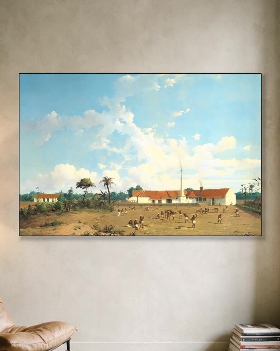 De suikerfabriek Kemanglen bij Tegal op Java in een aluminium frame aan dezelfde muur