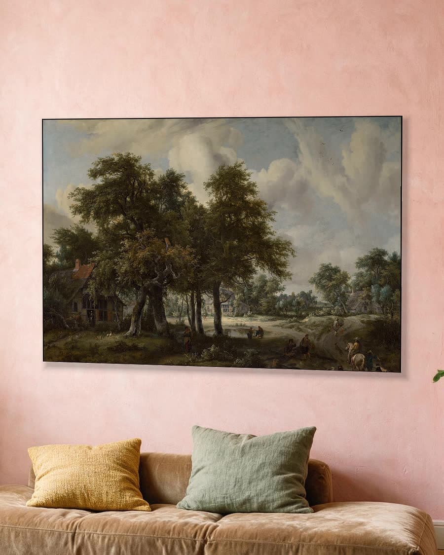 Boerenhuisjes in het bos in een aluminium frame aan dezelfde muur