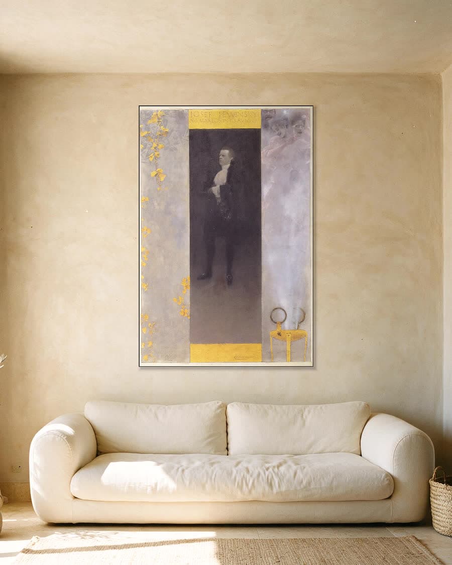 Hofacteur Josef Lewinsky als Carlos in Clavigo in een aluminium frame aan dezelfde muur