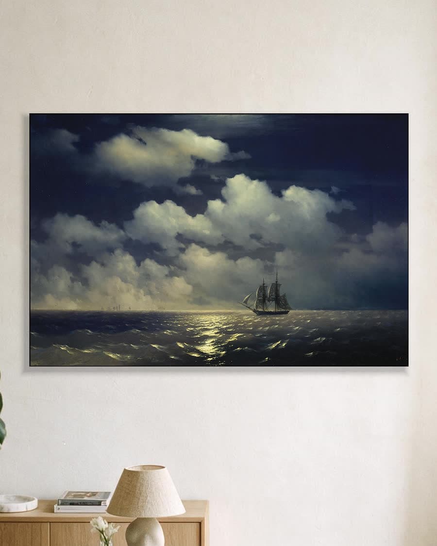 De brik Mercurius ontmoet het Russische eskader in een aluminium frame aan dezelfde muur
