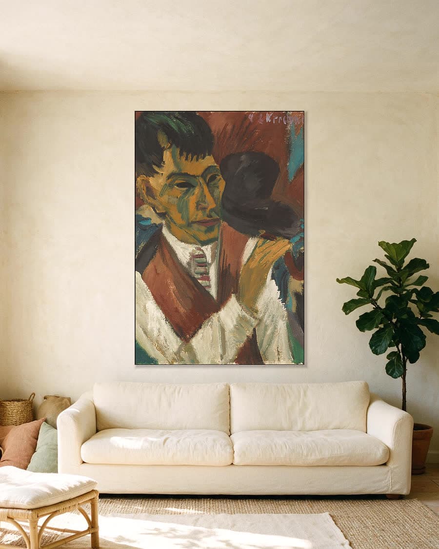 Hoofd met pijp in een aluminium frame aan dezelfde muur