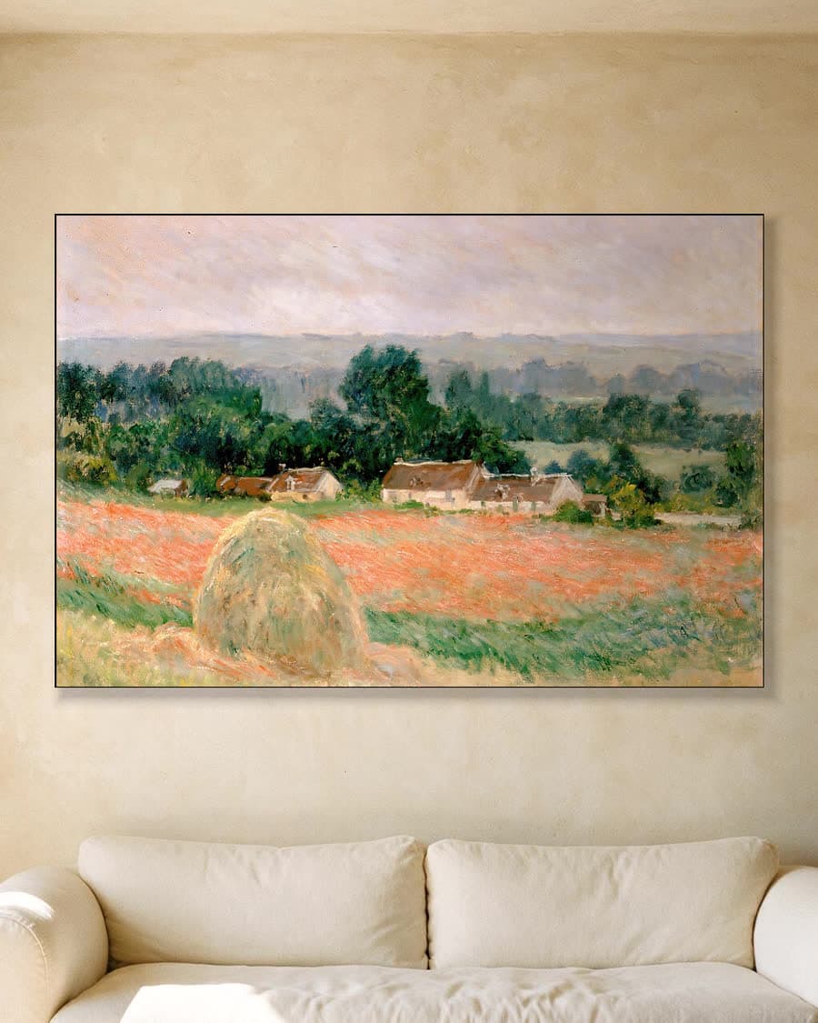 Hooiberg bij Giverny in een aluminium frame aan dezelfde muur