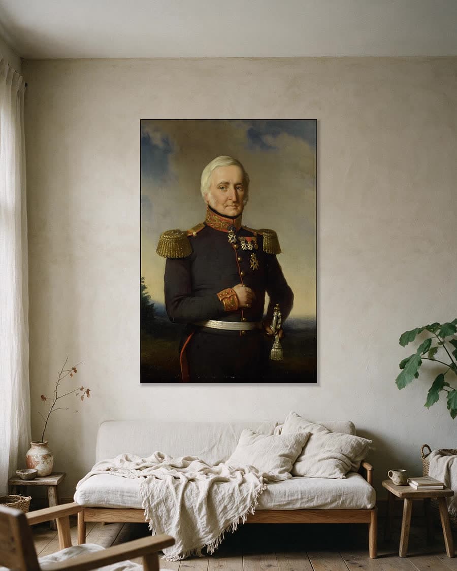 Huibert Gerard baron Nahuys van Burgst in een aluminium frame aan dezelfde muur