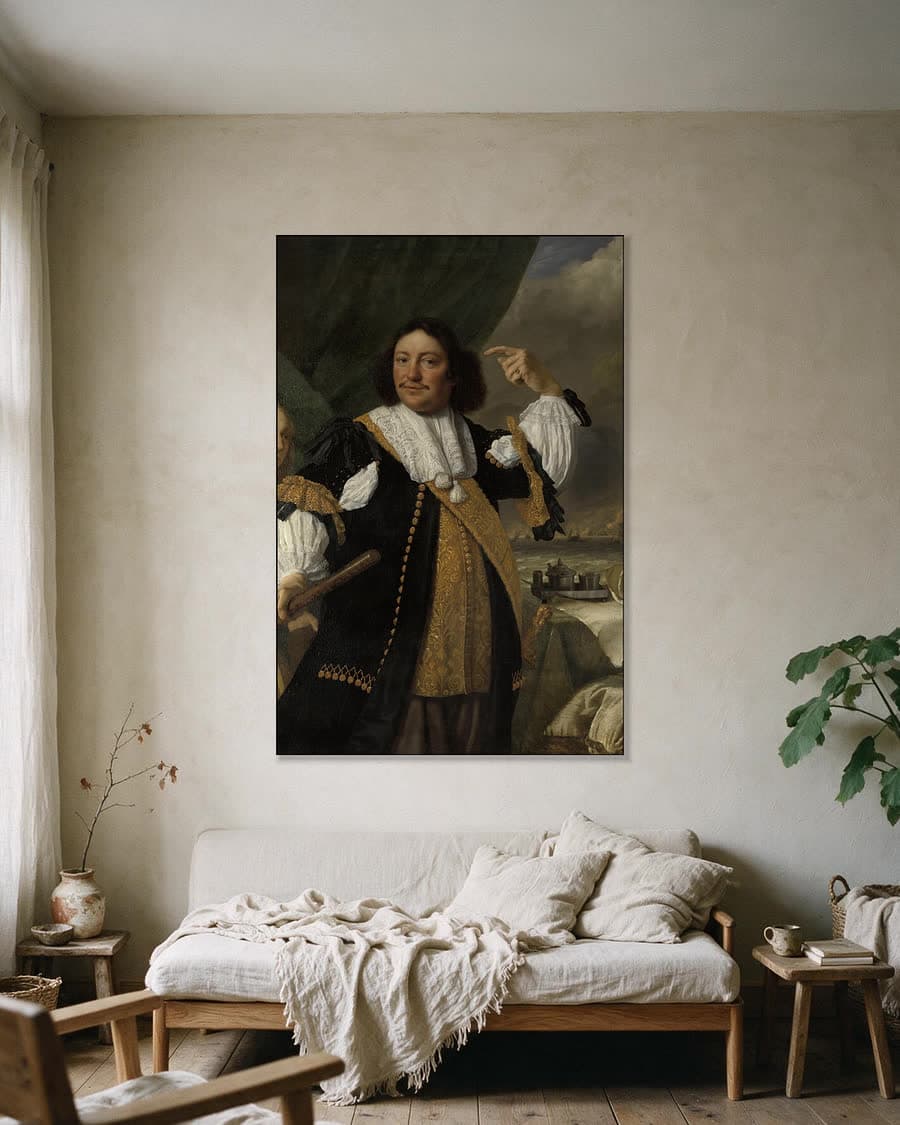 Aert van Nes, luitenant-admiraal in een aluminium frame aan dezelfde muur