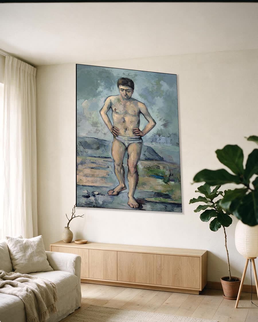De grote bader in een aluminium frame aan dezelfde muur