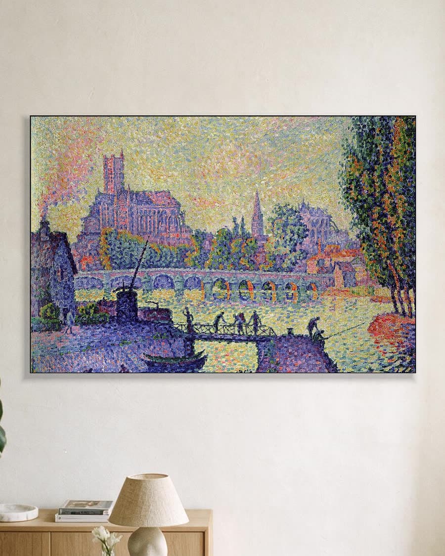 De brug bij Auxerre in een aluminium frame aan dezelfde muur