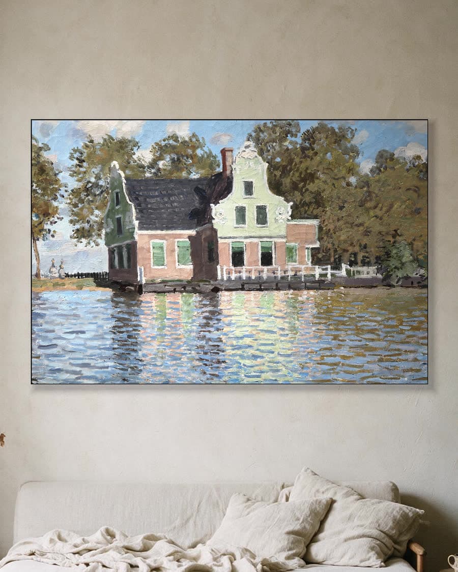 Huizen aan de Zaan in een aluminium frame aan dezelfde muur