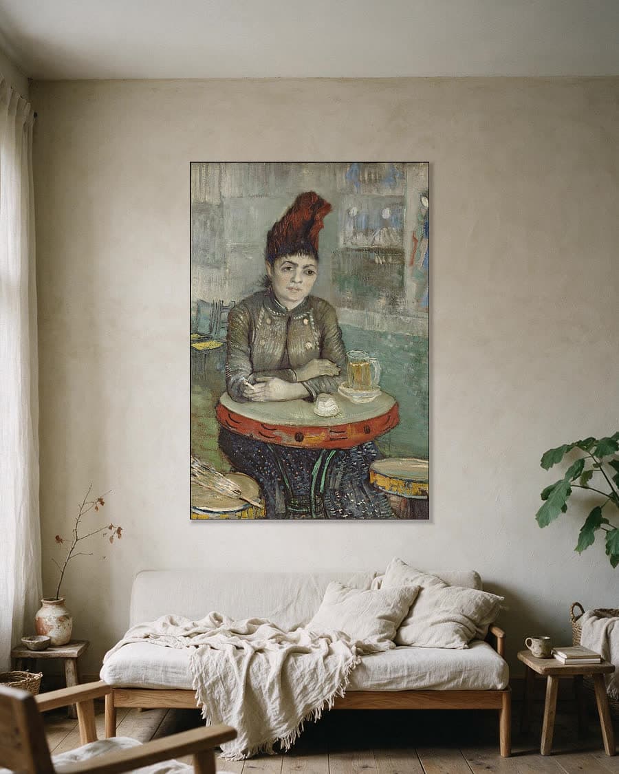 In het café: Agostina Segatori in Le Tambourin in een aluminium frame aan dezelfde muur
