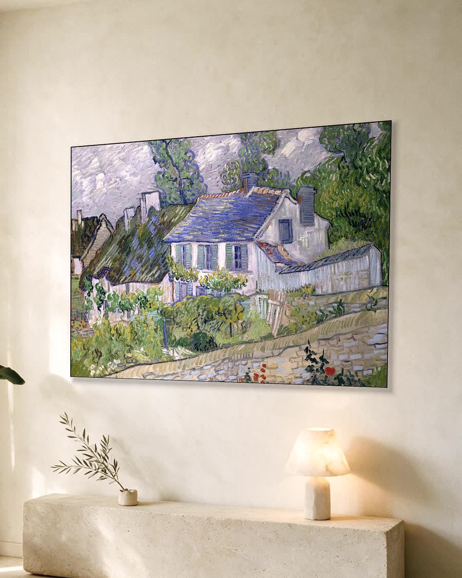 Huizen in Auvers in een aluminium frame aan dezelfde muur