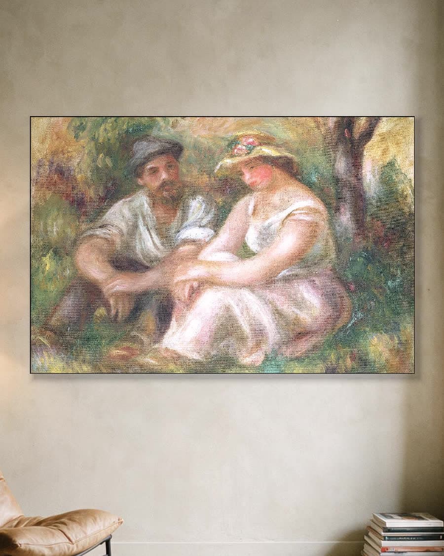 Het gesprek in een aluminium frame aan dezelfde muur