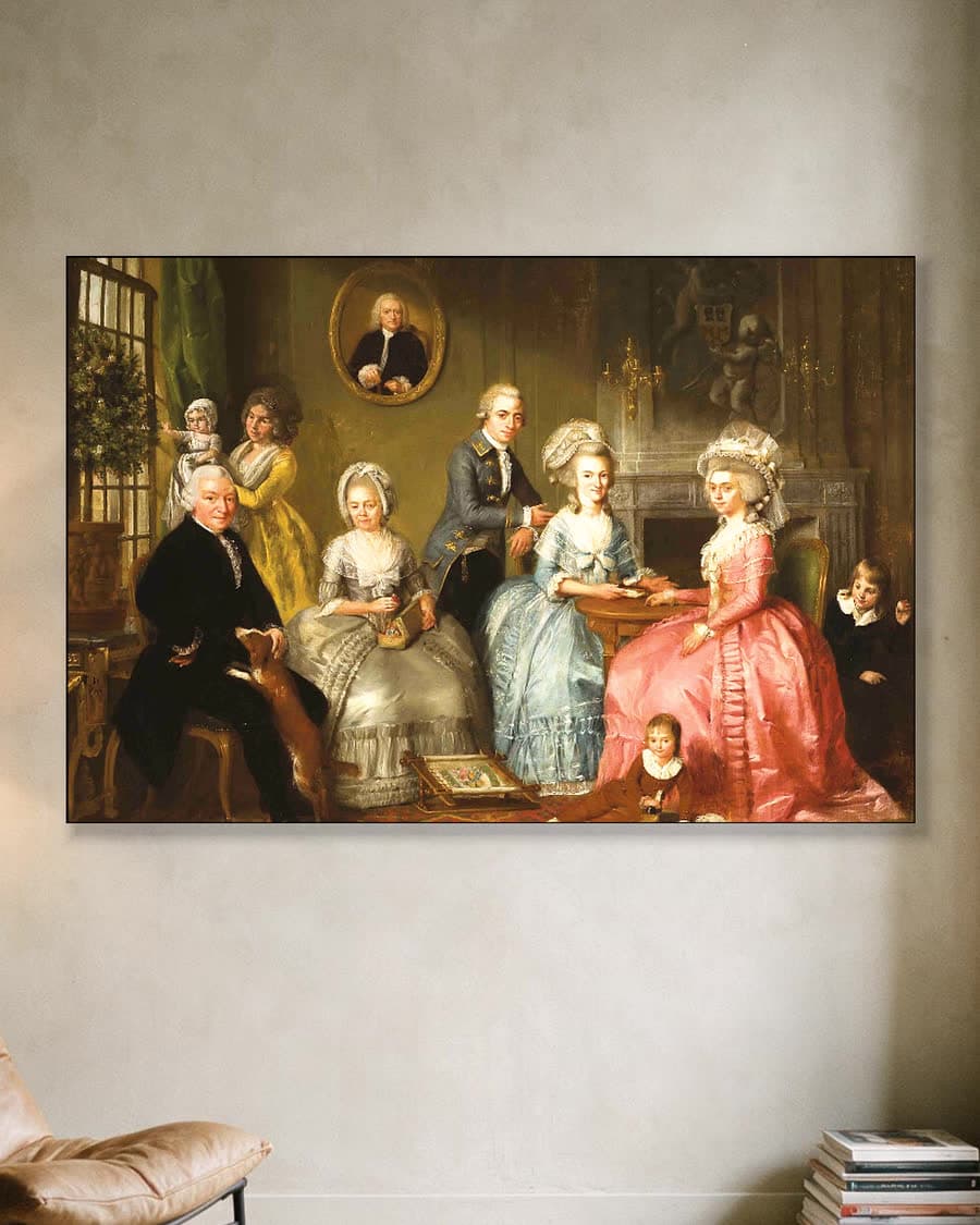 Het gezin van Jan van Loon in een aluminium frame aan dezelfde muur