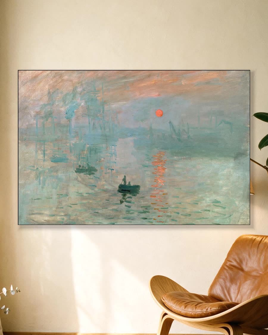 Impressie, zonsopgang in een aluminium frame aan dezelfde muur