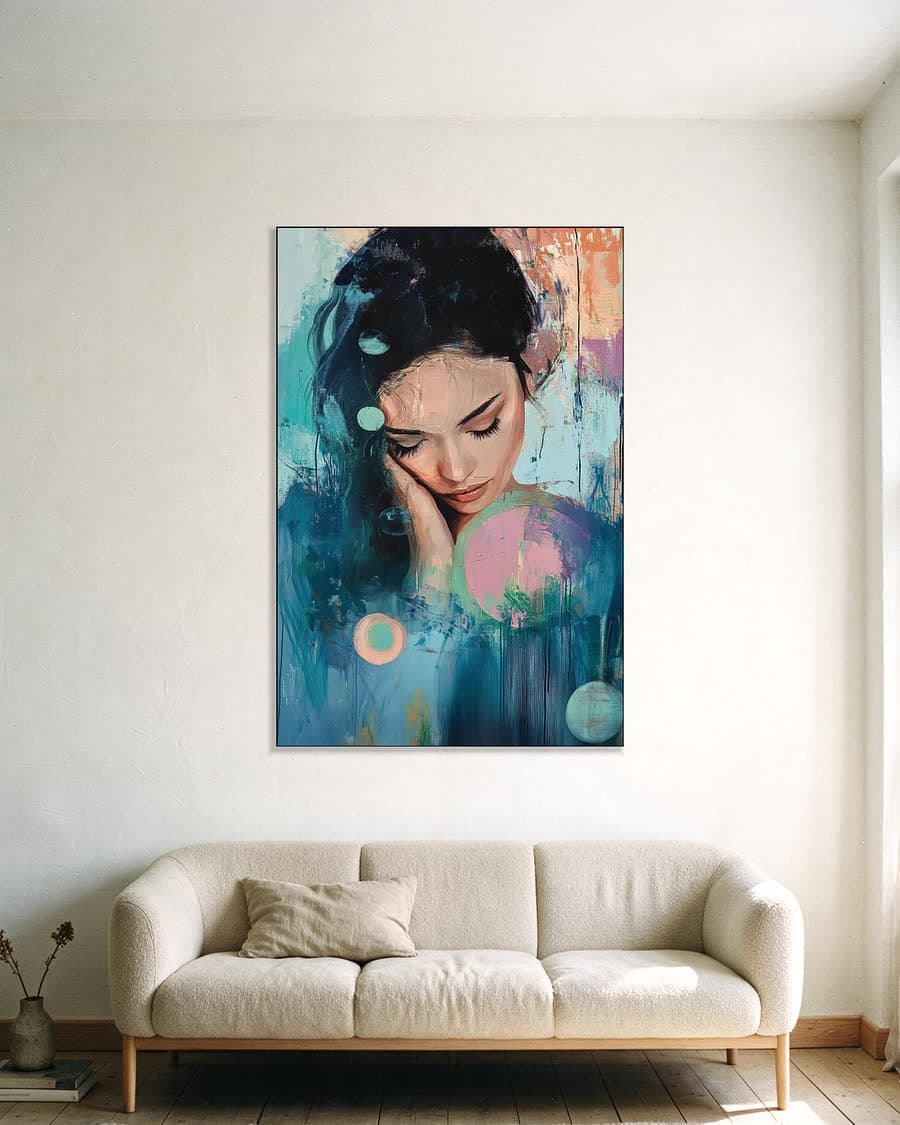In gedachten in een aluminium frame aan dezelfde muur