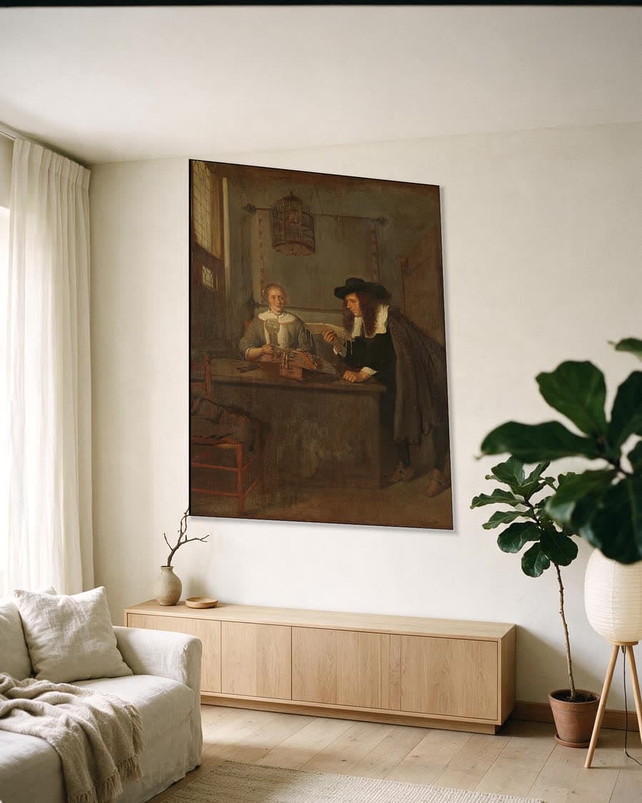 De voorlezer in een aluminium frame aan dezelfde muur