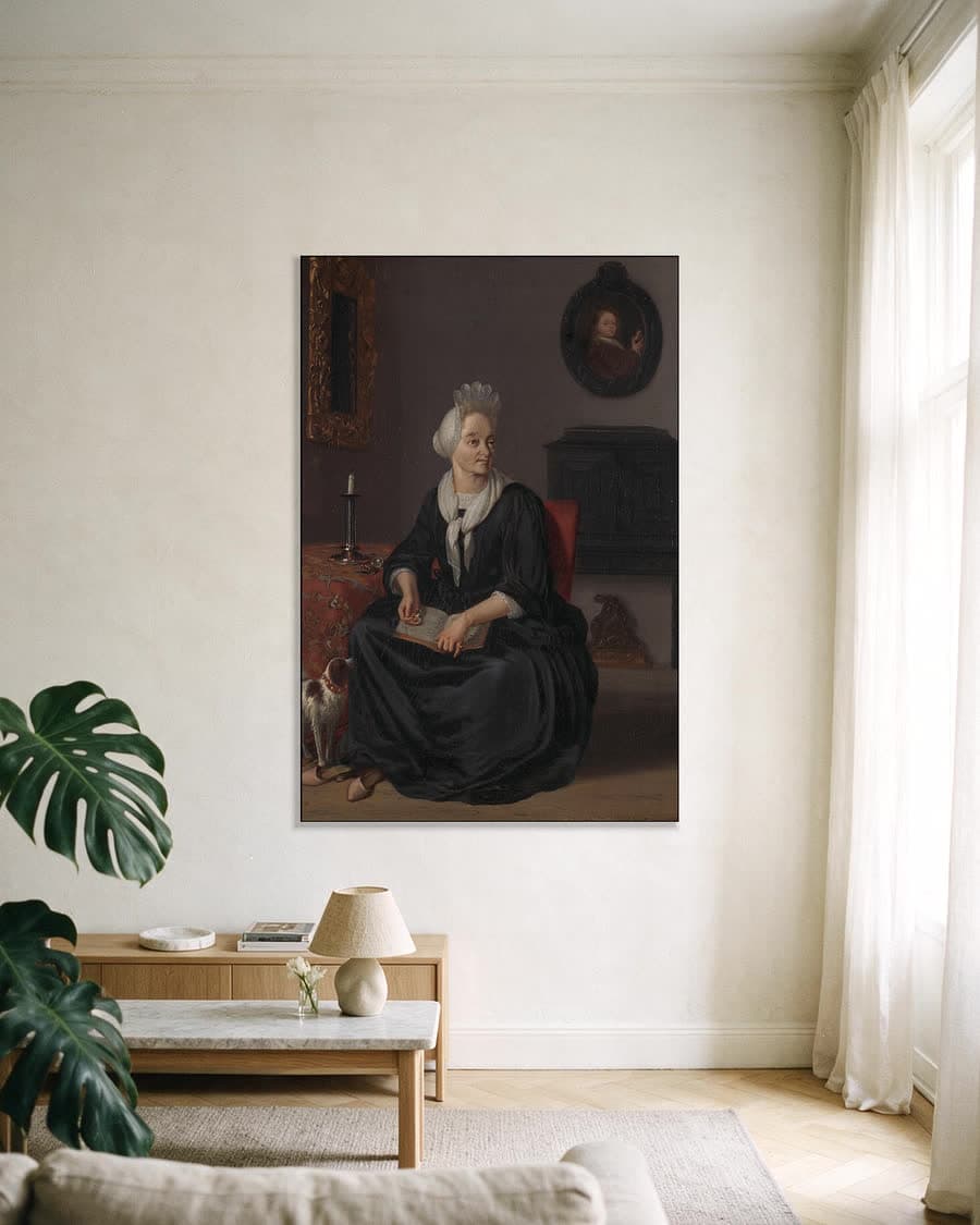 Anna de Hooghe, 1645-1717, vierde echtgenote van de schilder in een aluminium frame aan dezelfde muur