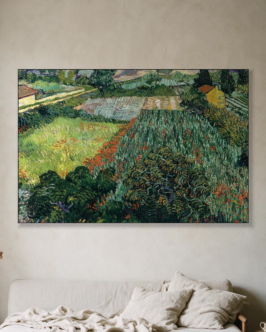Klaprozenveld in een aluminium frame aan dezelfde muur