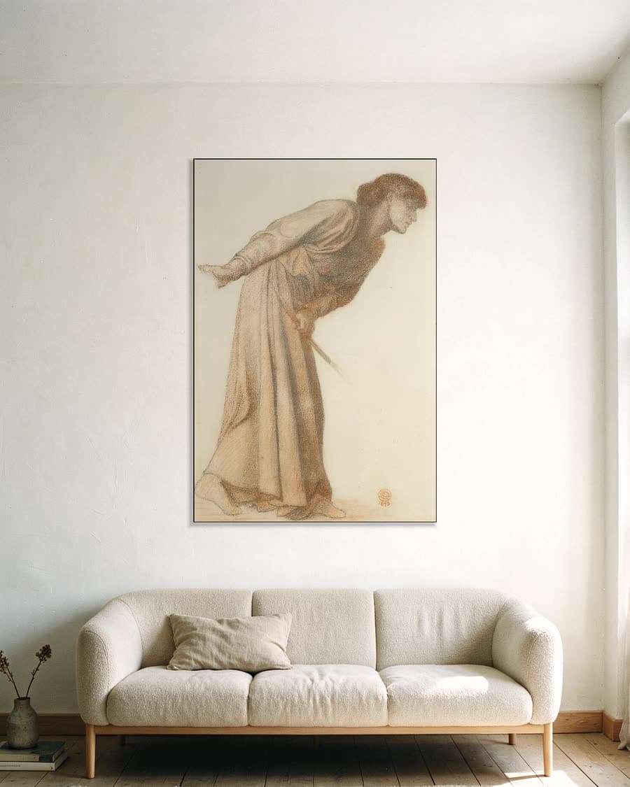 Dantes droom op het moment van de dood van Beatrice, figuurstudie in een aluminium frame aan dezelfde muur