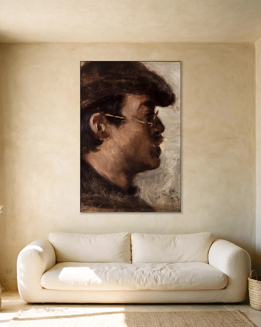 Eilif Peterssen in een aluminium frame aan dezelfde muur