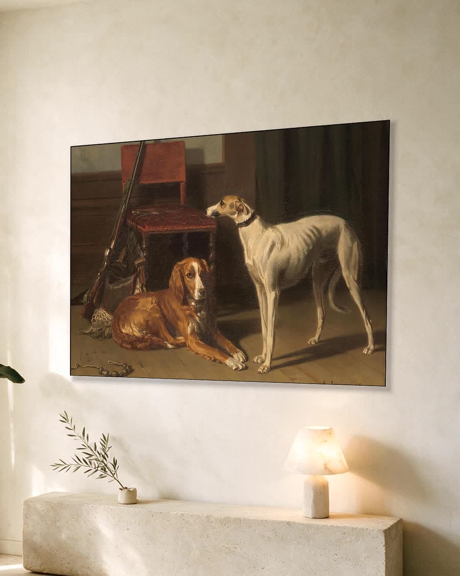 Jachtgezellen in een aluminium frame aan dezelfde muur