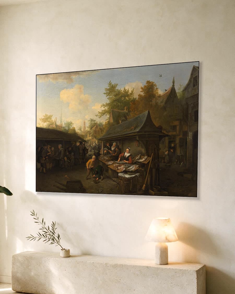 Vismarkt in een aluminium frame aan dezelfde muur