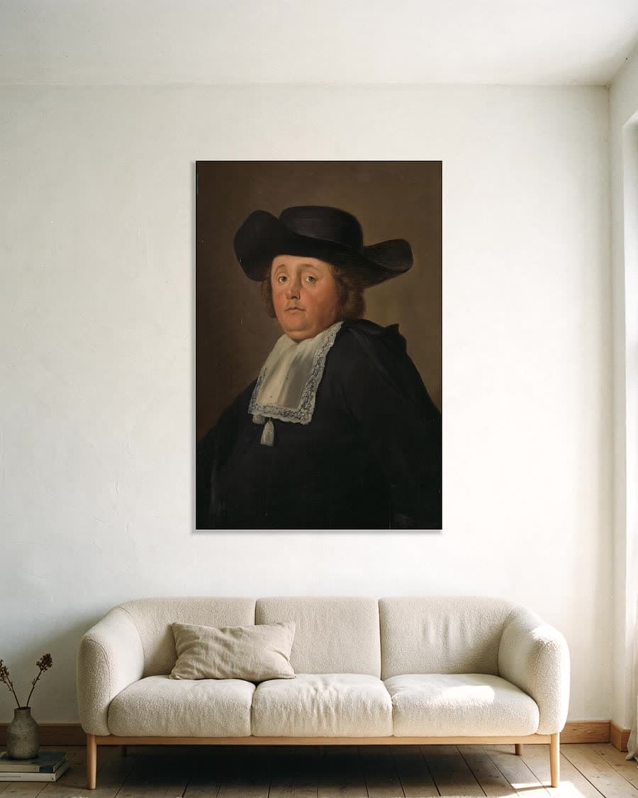 Jacob Rijswijk (1641-1696) in een aluminium frame aan dezelfde muur