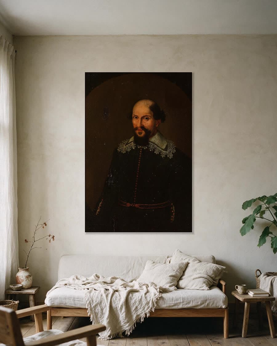 Jacques Specx (geboren 1588), gouverneur-generaal 1629-1632 in een aluminium frame aan dezelfde muur