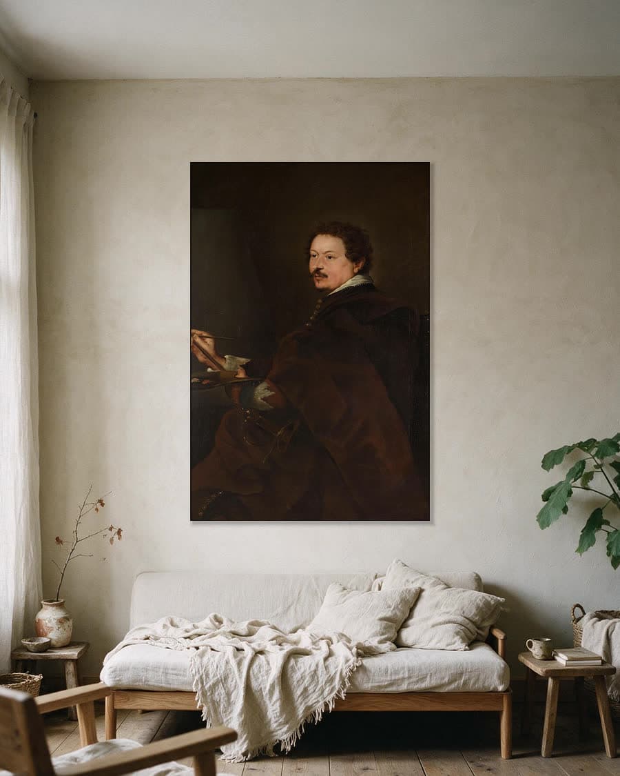 Portret van Andries van Eertvelt (1590-1652) in een aluminium frame aan dezelfde muur