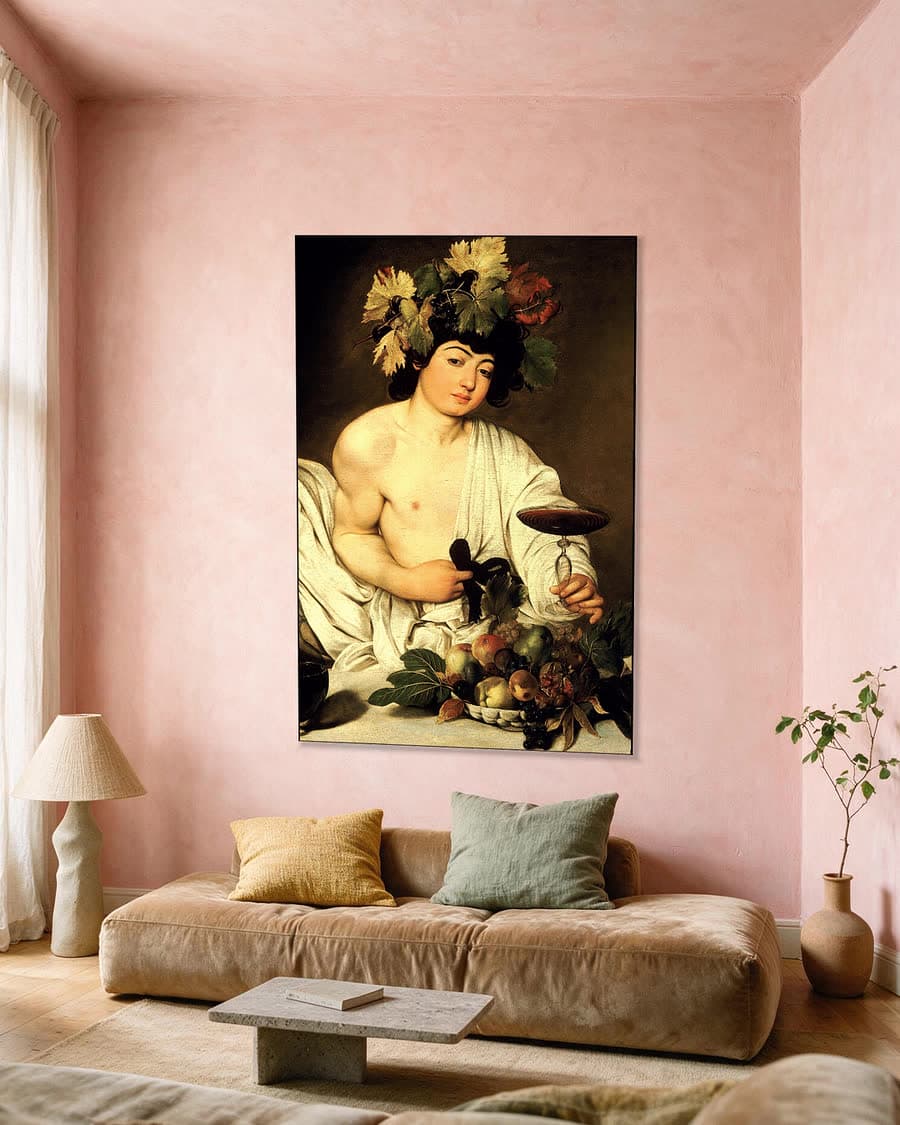 Bacchus in een aluminium frame aan dezelfde muur